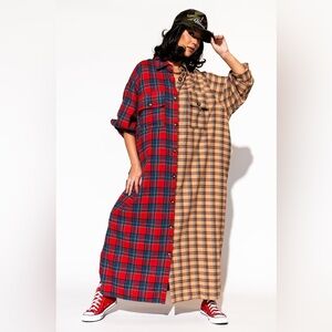 Dressed in LALA Grunge Goddess Flannel Dress/Duster in Red + Tan